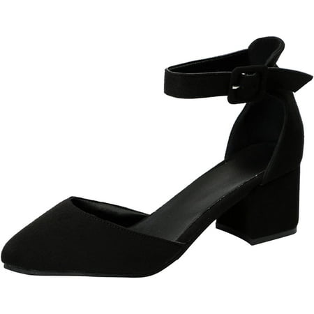 

HOLXE Women s Dress Shoes Low Block Heels Comfortable Chunky Closed Toe Ankle Strap Wedding Pumps