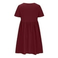thumbnail image 5 of Meichang Cotton Linen Dresses for Women Short Sleeve Crew Neck Tiered Dresses Solid Loose Fit Mini Dresses Flowy Summer Dresses Casual Work Dresses with Pockets Wine S, 5 of 5