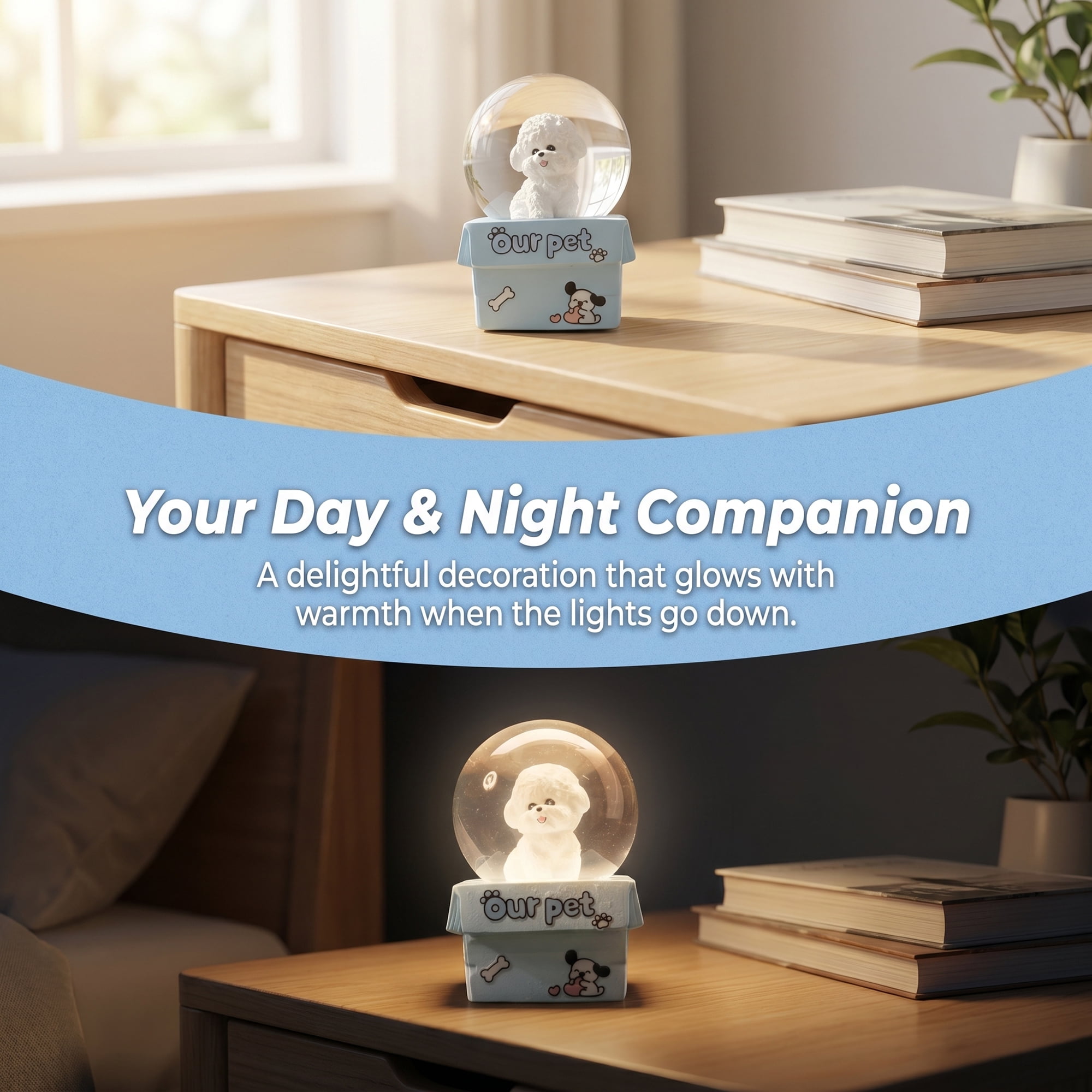 Unique Bargains Cartoon Light Up Crystal Ball Resin Snow Globe Figurine Desktop Blue