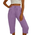 thumbnail image 7 of SwiftWear Women's Capri Pants High Waisted Elastic Drawstring Waist Button Detail Pockets Casual Cropped Trousers Lightweight for Summer Daily, 7 of 7