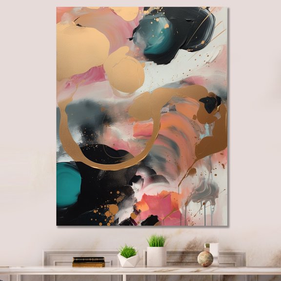 DESIGN ART Designart "Gold Green Marbled Meditations" Abstract Marble Canvas Prints 24 in. wide x 32 in. high