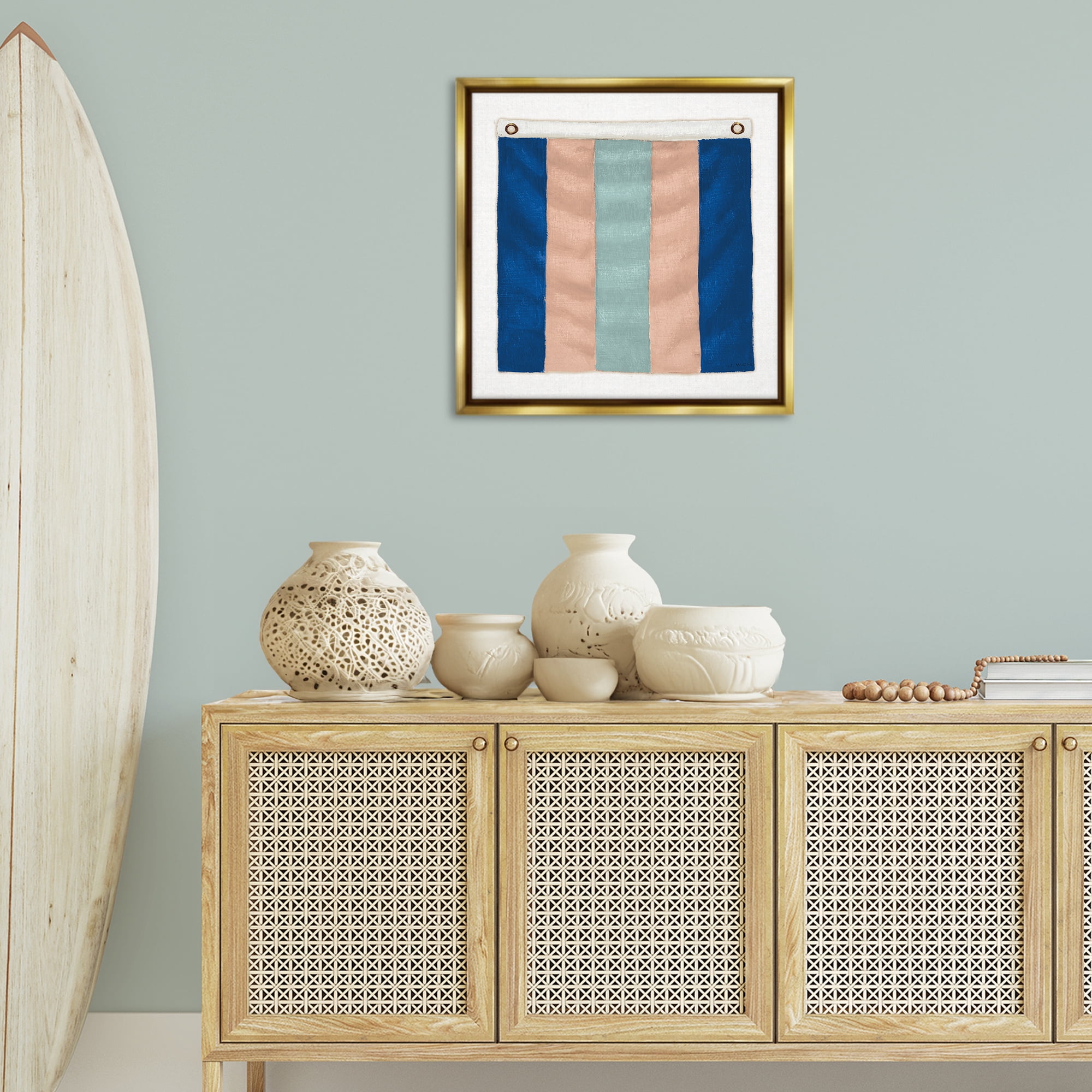 Stupell Industries Striped Nautical Flag Nautical & Beach Painting Gold Floater Framed Canvas Art Print Wall Art, 25 x 25