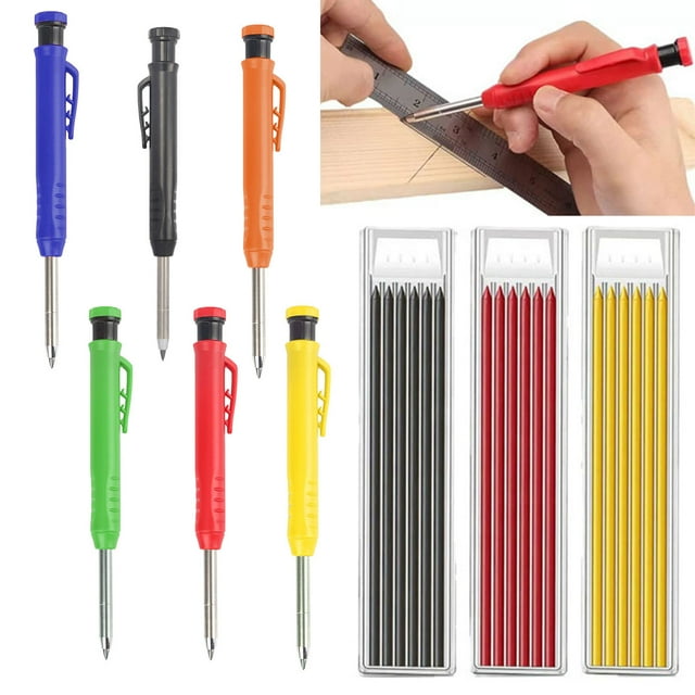 Musbetu Carpenter Pencil Adjustable Economical with Sharpener Precise Marking Mechanical Carpenter Pencil Set Household Supplies