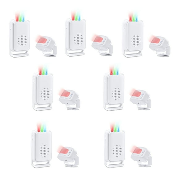 NineLeaf Motion Sensor Alarm,Door Buzzer for Business Entry,Motion Sensor Ring,918ft Long Range,Anti-theft,4-color LED light,17 Music 5 Volume Levels,Easy installation,for Shops, Offices,hotel,7PK
