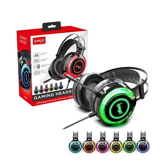 IPEGA RGB Wired Gaming Headset for PS5/PS4/Switch/Xbox Series X/S/PC/Mobile - Over-Ear Headphones with Noise-Canceling Mic, Colorful LED Light for Immersive Play