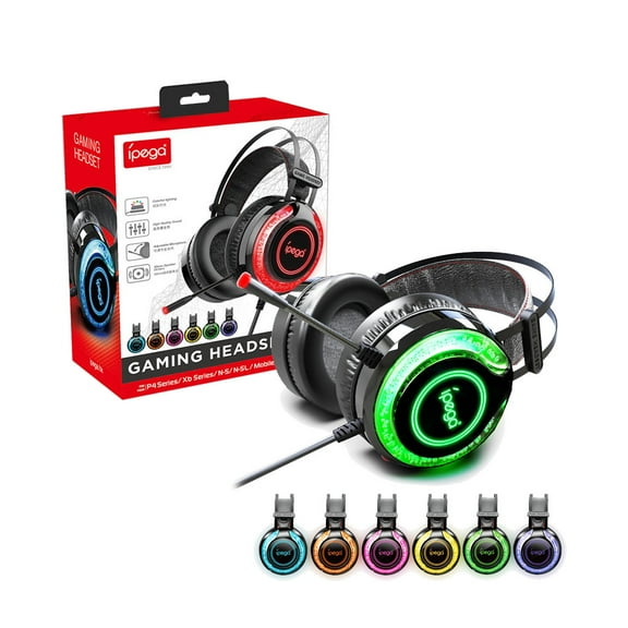 IPEGA RGB Wired Gaming Headset for PS5/PS4/Switch/Xbox Series X/S/PC/Mobile - Over-Ear Headphones with Noise-Canceling Mic, Colorful LED Light for Immersive Play