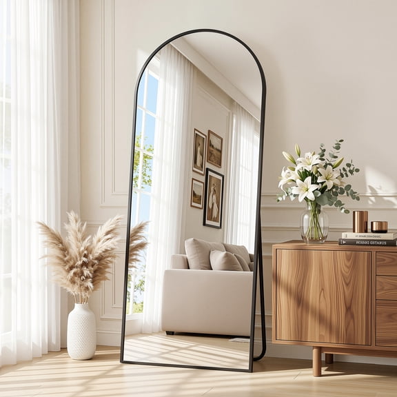 Antok Arched Full Length Mirror 58.3"x18", Standing Floor Mirror with Black Frame, Durable Anti-Shatter Glass, Freestanding/Wall Mountable for Bedroom, Living Room, Dressing Room