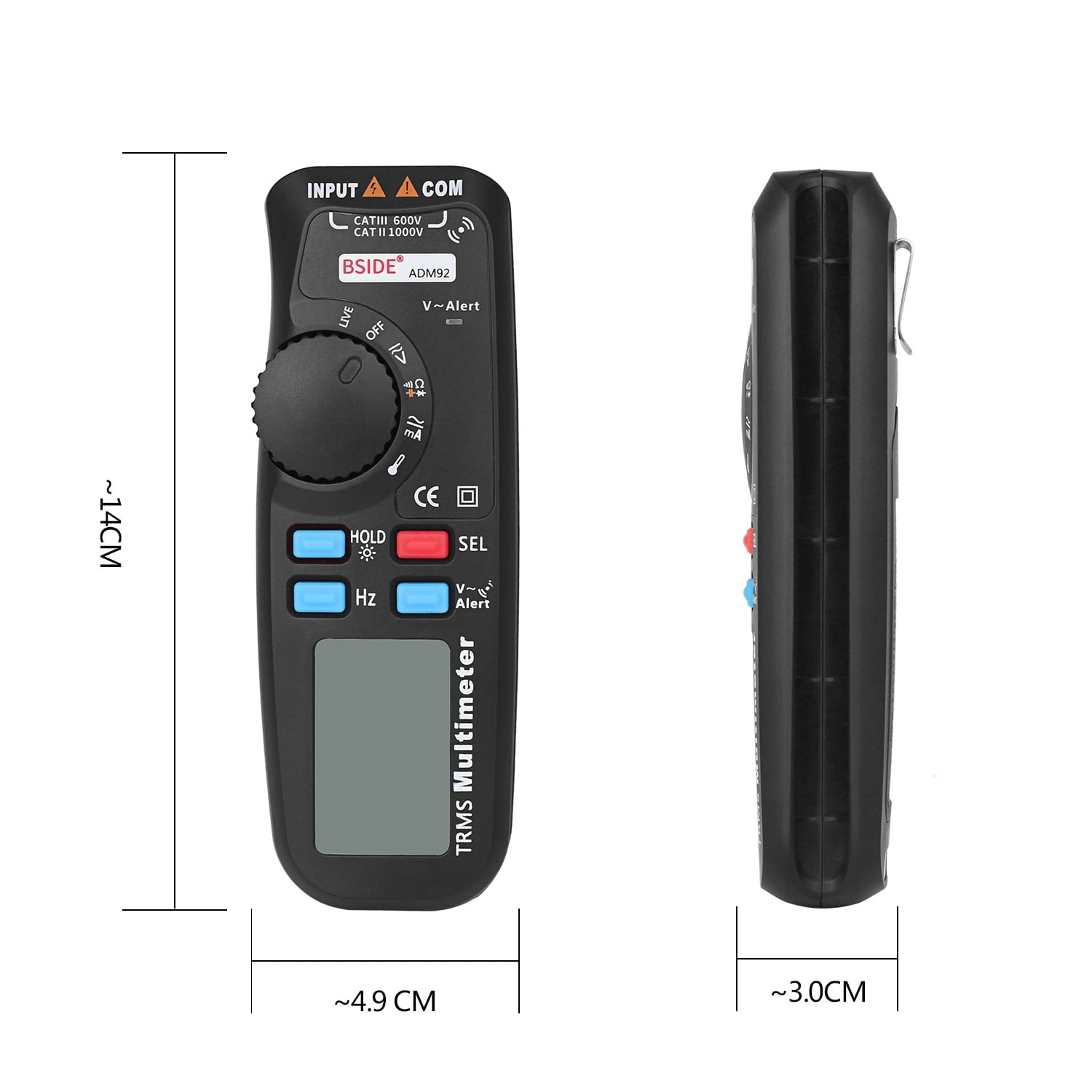 ADM92 TRMS Digital Multimeter Auto Range RMS 6000 Counts Portable Multi Tester Temp Live Check