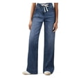 thumbnail image 3 of Vaqueros de pierna ancha for mujer, talle alto, holgados, pierna recta, pantalones de mezclilla elásticos, pantalones vaqueros elásticos con cordones y bolsillos, 3 of 7