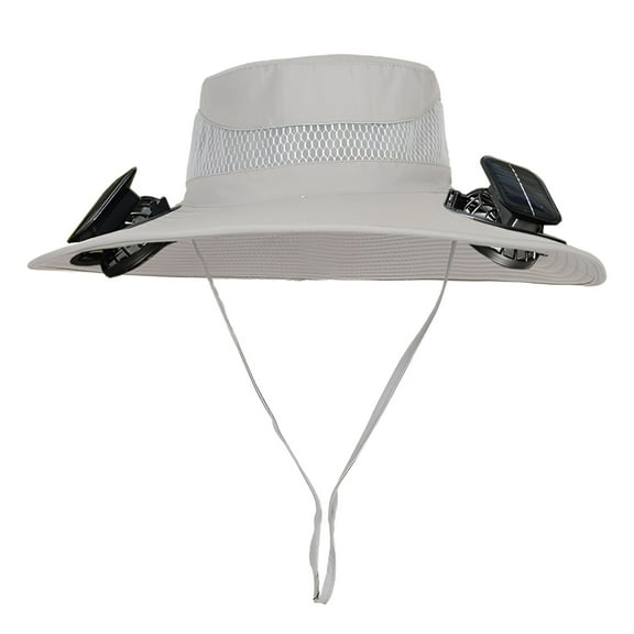 TELOLY Solar Fan Hat Wide Brim Solar Fan Hat Outdoor Wide Brim Sun Hat with 2 Solar Fan Fishing Hat - Removable & Usb Charging Fan