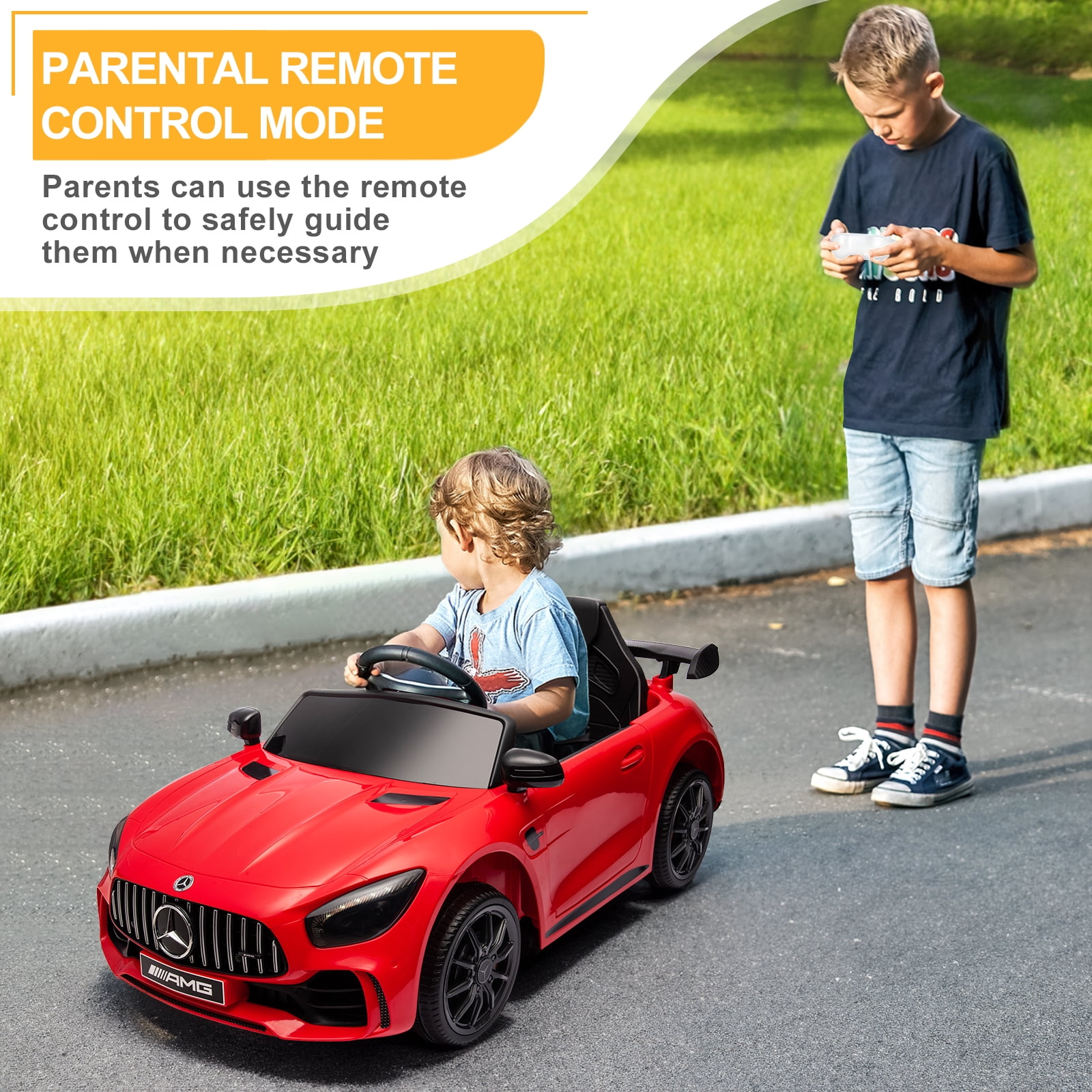 Kepooman Electric Remote Control Truck, Kids Toddler Ride On Cars 12V 4.5Ah with 2.4G Remote Control Mercedes-Benz Sports Car, Red