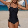 thumbnail image 4 of Duqingm Swimming Suits for Women One-Piece Swimsuits Solid Color Bikini One Piece Swimsuit V Neck One Piece Womens Swimwear Coffee,L, 4 of 5
