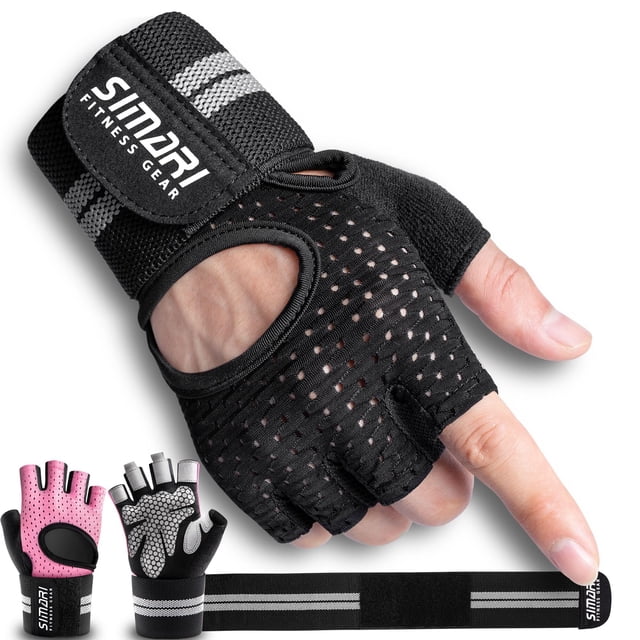 Guantes de entrenamiento SIMARI acolchados para levantamiento de pesas, sin dedos, negros