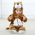 thumbnail image 2 of Toddler Infant Leopard Costume Flannel Hooded Onesie Soft Animal Romper Pajamas Outfits Gift, 2 of 11