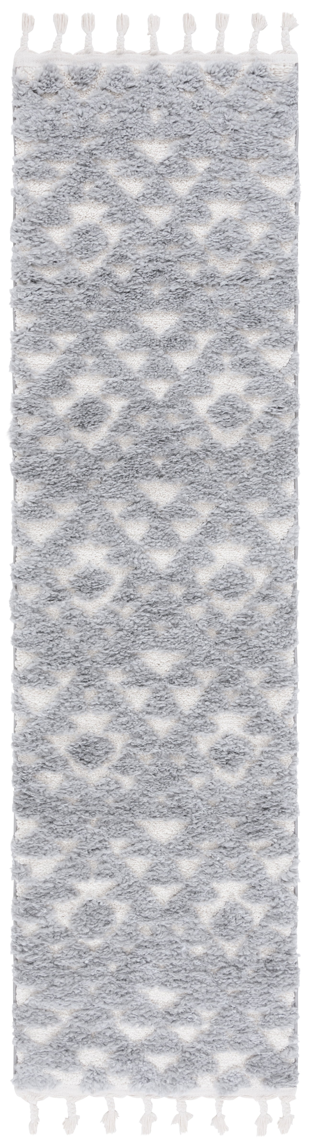 Safavieh Moroccan Tassel Larry Geometric Shag Runner Rug, Gray/Ivory, 2'3" x 10'