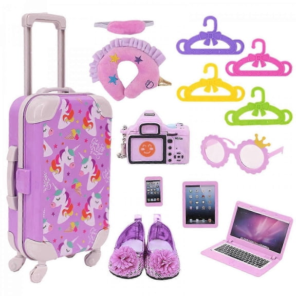 18 Inch Luggage Play Set Girl Travel Suitcase Toys For Gift Girls 43 Cm Purple Baby New Born Cute Printed