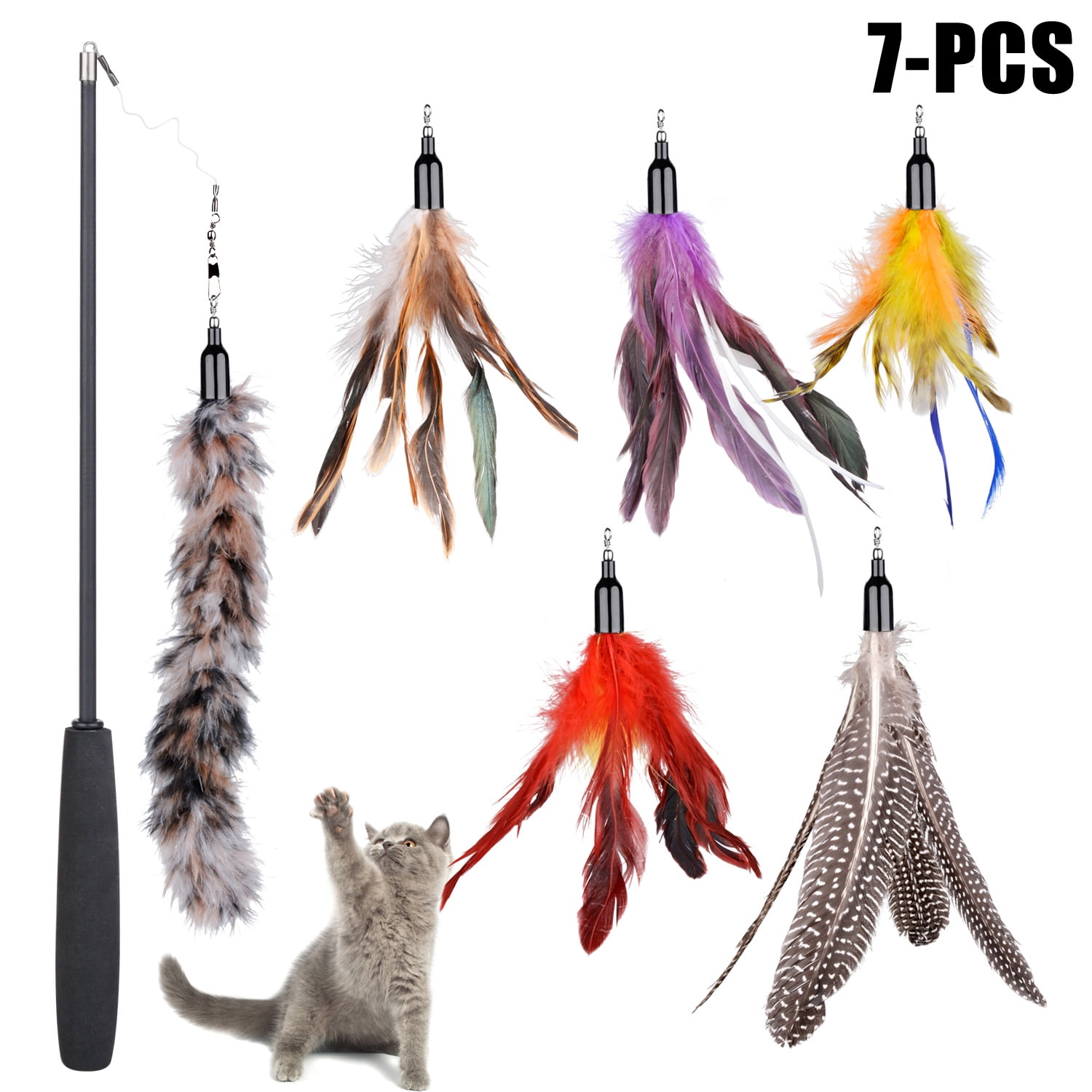Cat Toy Retractable Rod Interactive Feather Wand Cat Teaser Wand with