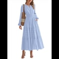 thumbnail image 1 of Vestido de Otoño Informal para Mujer, de Larga, Cuello en V, Cintura Elástica, Ligero, para Invitadas de Boda, con Bolsillos Azul S, 1 of 10