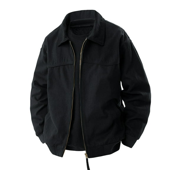 Men's Solid Color Outdoor Sports Casual Jacket with Pocket & Zipper, Black, Size L