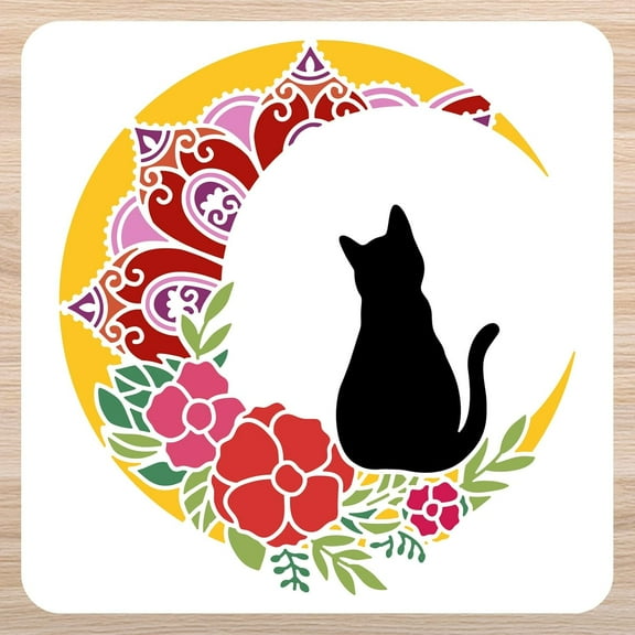 Cat Wall Stencil Floral Mandala Stencil Animal Tile Stencil Moon Drawing Stencils Patio 12x12 Painting on Wood Canvas Paper Fabric Wall Furniture DIY Template