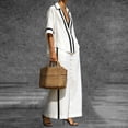 thumbnail image 4 of BRELIL Women Plus Size Two Piece Sets V Neck Short Sleeve Shirt Wide Leg Long Pants Casual Lounge Solid Boho Vacation Travel Outfits Fall Summer Tracksuit, White 3XL, 4 of 9