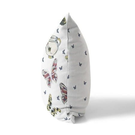 Butterfly Garden Bowl Throw Pillow in White 16x16