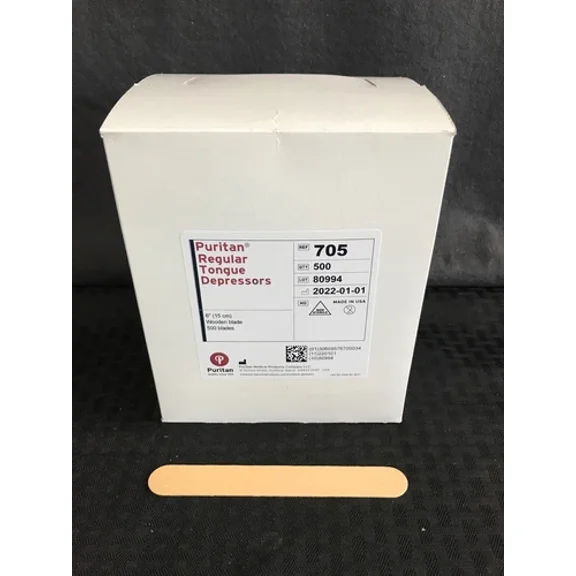 (500/Box) Puritan Regular 6” Tongue Depressors Wood Blade Non-Sterile 705
