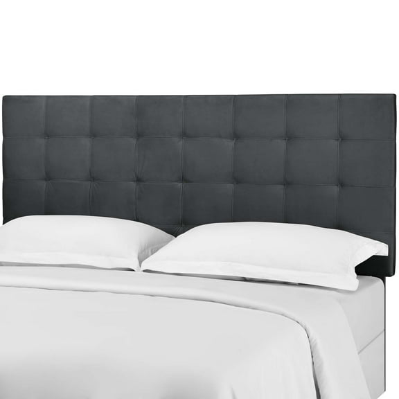 Contemporary Modern Urban Designer Bedroom Full and Queen Size Tufted Headboard, Velvet Fabric, Grey Gray