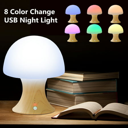 Multicolor LED Night Lamp, Silicone Mushroom Nursery Baby Night Light Dimmable Timer Mood Lamp with White & 7 Colorful Light Modes, USB Rechargeable