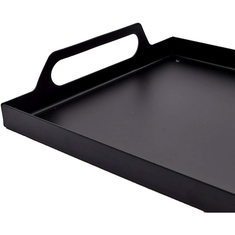 Black Metal Serving Tray with Handles for Coffee Table, Living Room, Rustic  Style Home Decor (15 x 9 x 2 In)