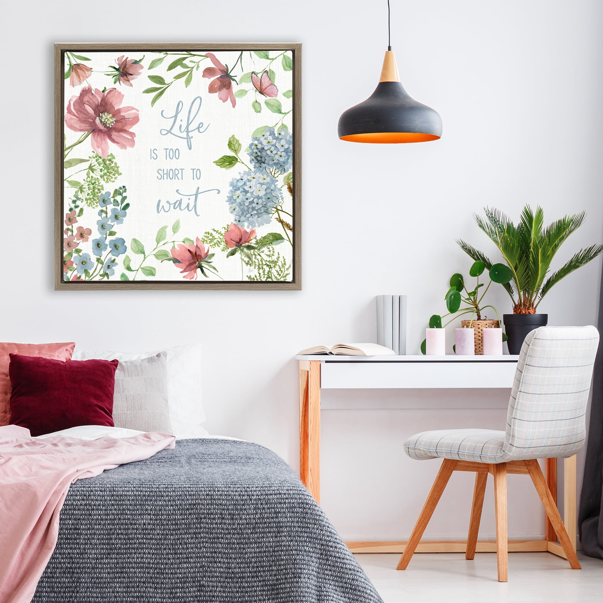 Stupell Industries Too Short To Wait Brown Framed Floater Canvas Wall Art, design by Nan