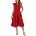 thumbnail image 2 of INSPIRE CHIC Polka Dot Dress for Women's Summer Ruffle Sleeve Tie V Neck Casual Beach Vacation Midi Dresses L Red, 2 of 6