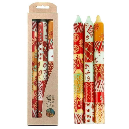 Nobunto PCGB1OWO Handmade & Fair Trade Hand Painted Candles in Owoduni Design with Three Tapers