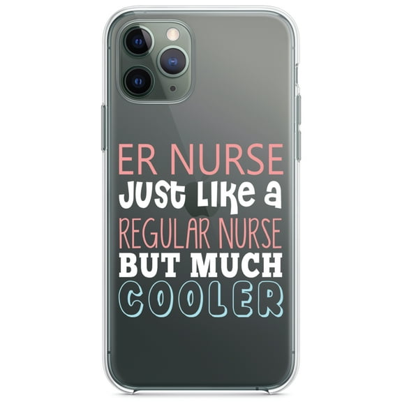 DistinctInk Clear Shockproof Hybrid Case for iPhone 11 Pro (5.8" Screen) - TPU Bumper Acrylic Back Tempered Glass Screen Protector - ER Nurse Just Like Regular But Cooler