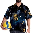 thumbnail image 4 of Starry Bees in the Sky Men's Casual Printed Button Down Short Sleeve Summer Beach Shirt, Unisex, 4 of 6