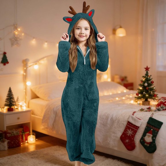 MEZZALL Bodysuits Cozy Winter Girls Hooded Romper Long Sleeve Jumpsuit With Reindeer Soft Warm Playwear Toddler Kids Hood Lovely Back To School Onesie
