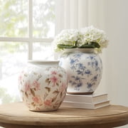 My Texas House 8 in Blue Floral Round Ceramic Vase