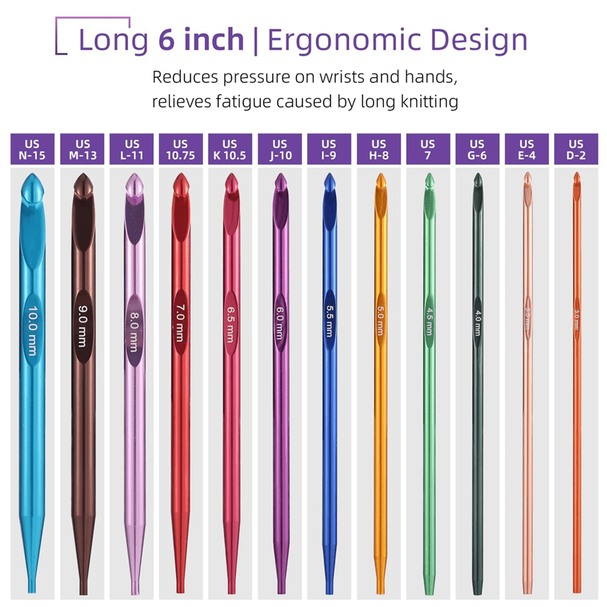Tunisian Crochet Hooks Set with Cable, 6-Inch Aluminum Interchangeable Crochet Hooks 3mm-10mm, Long Crochet Hooks,1set x Tunisian Crochet Hooks