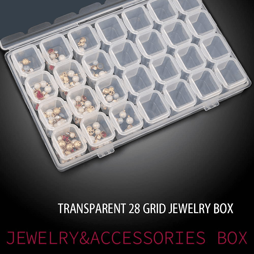 24 Grid Plastic Transparent Jewelry Ring Earrings Box Case Nail Art  Decorations Bead Rhinestone Organizer Storage Box 19x13cm