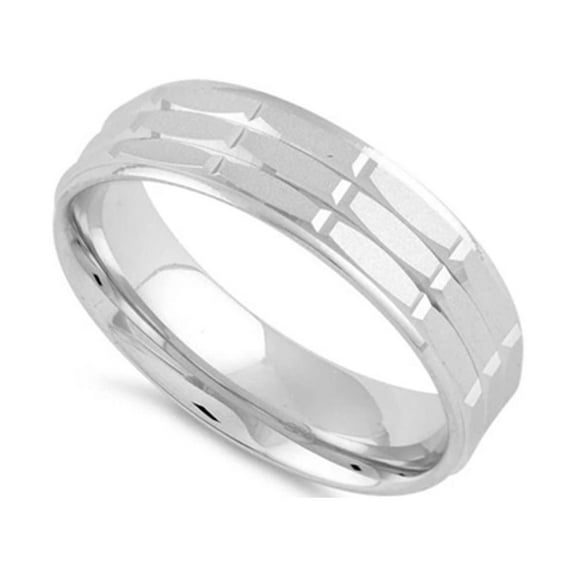 925 Sterling Silver Platinum Plated Diamond Cut Pattern Wedding Band Women Valentines Day Gifts Ring