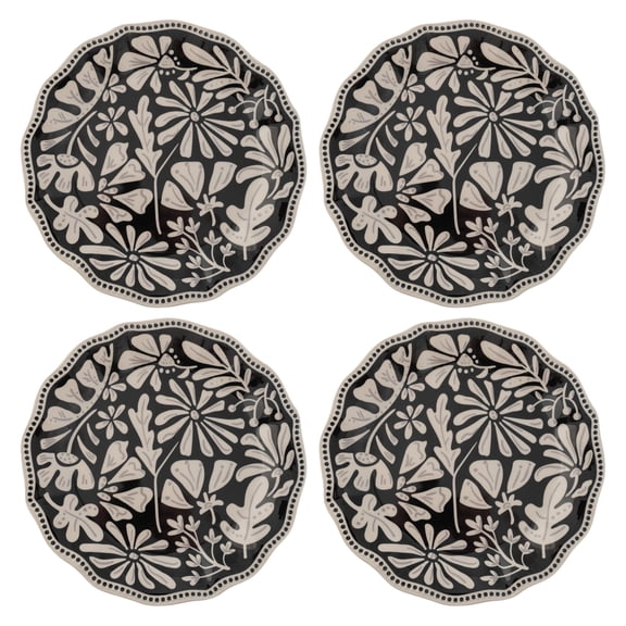 Karma, 8.75 inches Melamine Salad Plates Set of 4, Reusable Dishwasher Safe Plates for Outdoor and Indoor, Dusk Floral