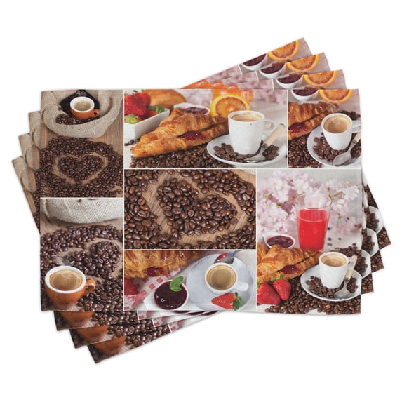 Ambesonne Coffee Place Mats Set of 4, Croissant and Coffee, Standard Size, Multicolor