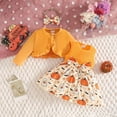 thumbnail image 6 of Halloween Outfits Set 3PC Toddler Girl Pumpkin Ghost Print Sleeveless Bow Dress Long Sleeve Ruffles Coat Tops Headbands Comfy Festival Clothing Size 2-3T, 6 of 9