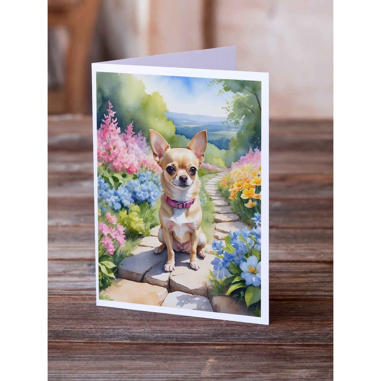 Chihuahua Spring Path Greeting Cards Pack of 8 7 in x 5 in