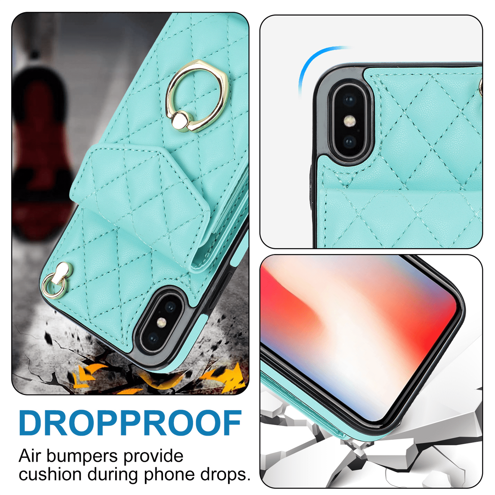 Asuwish Wallet RFID Blocking PU Leather Cell Phone Case with Tempered Glass Screen Protector, Wrist Strap for iPhone XS Max, Teal