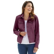 Woman Within Women's Plus Size Stretch Denim Jacket Color: Deep Claret Size: 30