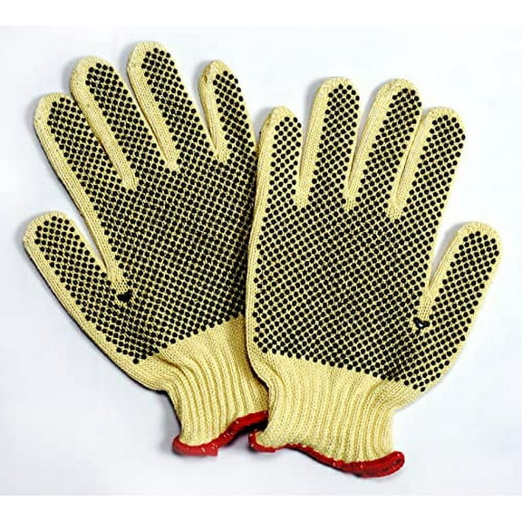 12-Pack of Cordova 3066L Aramid/Cotton Work Gloves, Plaited Machine Knit, 10-Gauge, 2-Side PVC Dots, ANSI Cut Level A2, Large