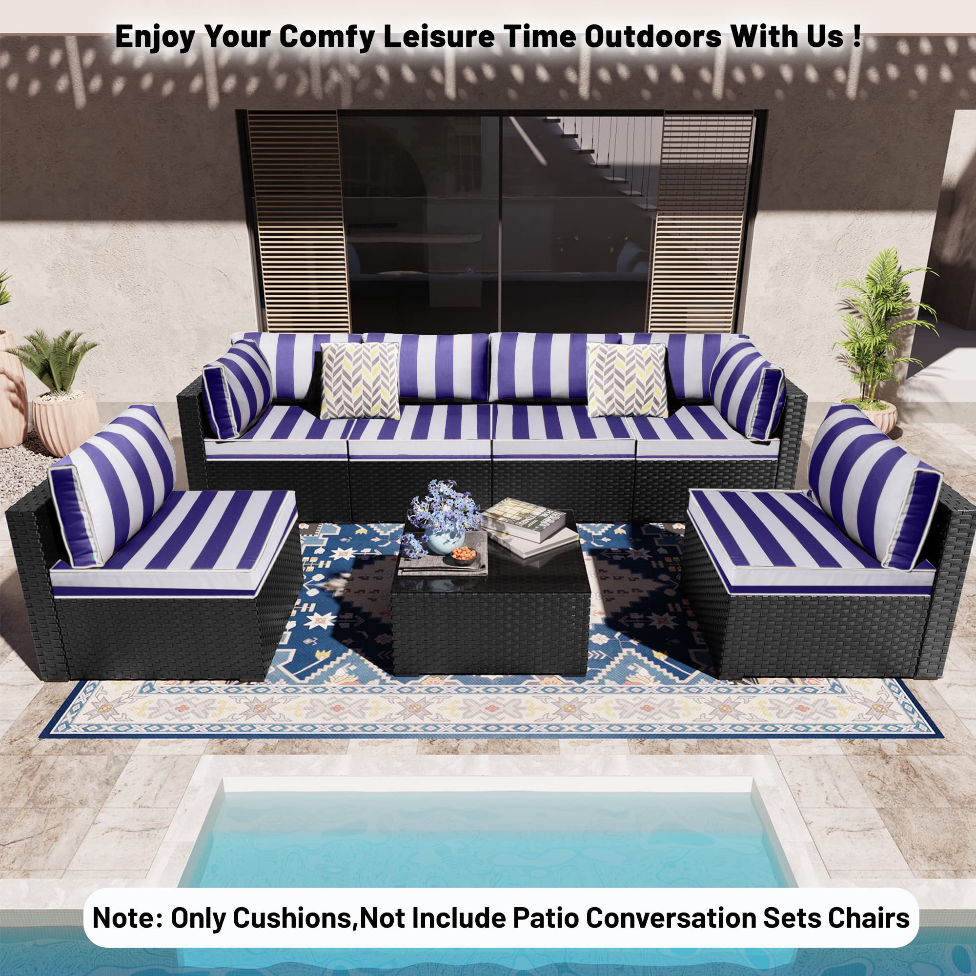 14 Piece Outdoor Replacement Cushions for Patio Furniture, Water-Repellent Outdoor Sectional Cushions for 6 Seat Sectional Patio Conversation Sets, Patio Sofa Cushions for Outdoor Couch