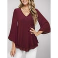 thumbnail image 2 of SANOPY Womens Dressy Blouse V-Neck Shirt Ruffle 3/4 Flared Sleeve Tunic Tops, 2 of 6