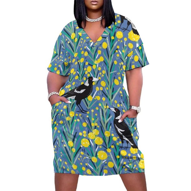 Vestido holgado de estilo coreano para mujer traje de gala con bolsillo diseño de Urraca australiana en el jardín verano